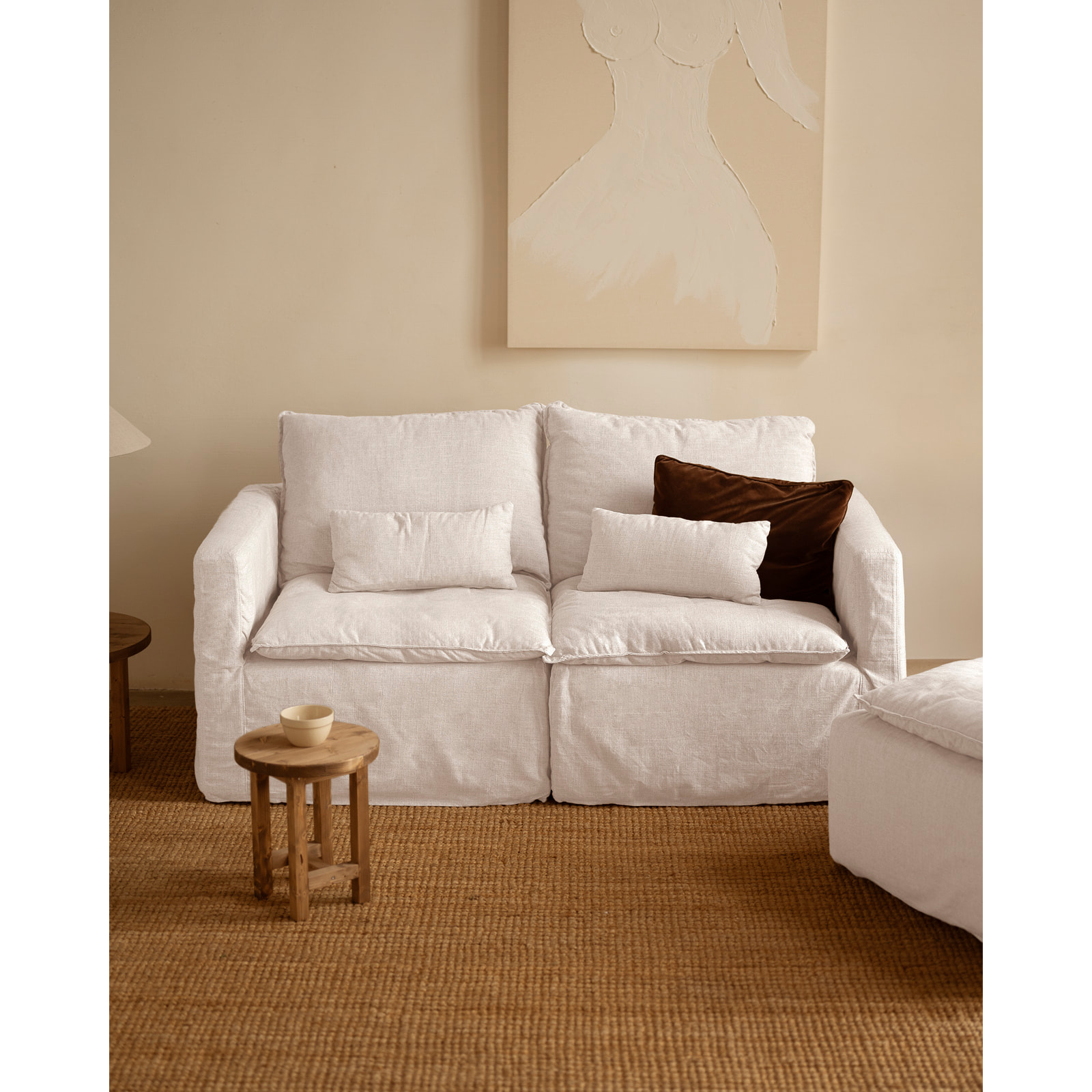 Módulo de algodón y lino con reposabrazos derecho desenfundable tono blanco de 97x96cm Alto: 99 Largo: 97 Ancho: 96