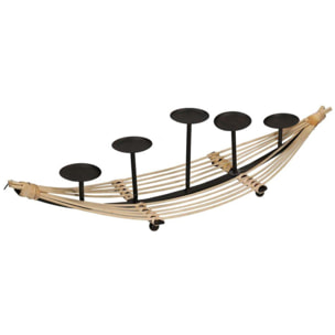 Portacandele in metallo e legno a forma di gondola da 5 posti cm72,5x19h17