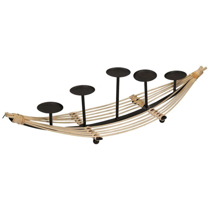 Portacandele in metallo e legno a forma di gondola da 5 posti cm72,5x19h17