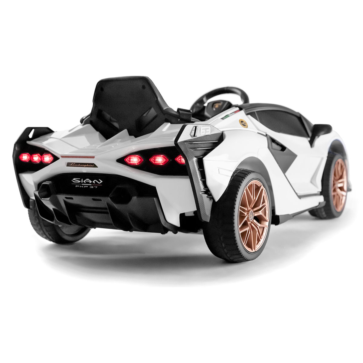 PLAYKIN Coche de batería 12V niños 3-8 años Lamborghini Sian White mando control remoto