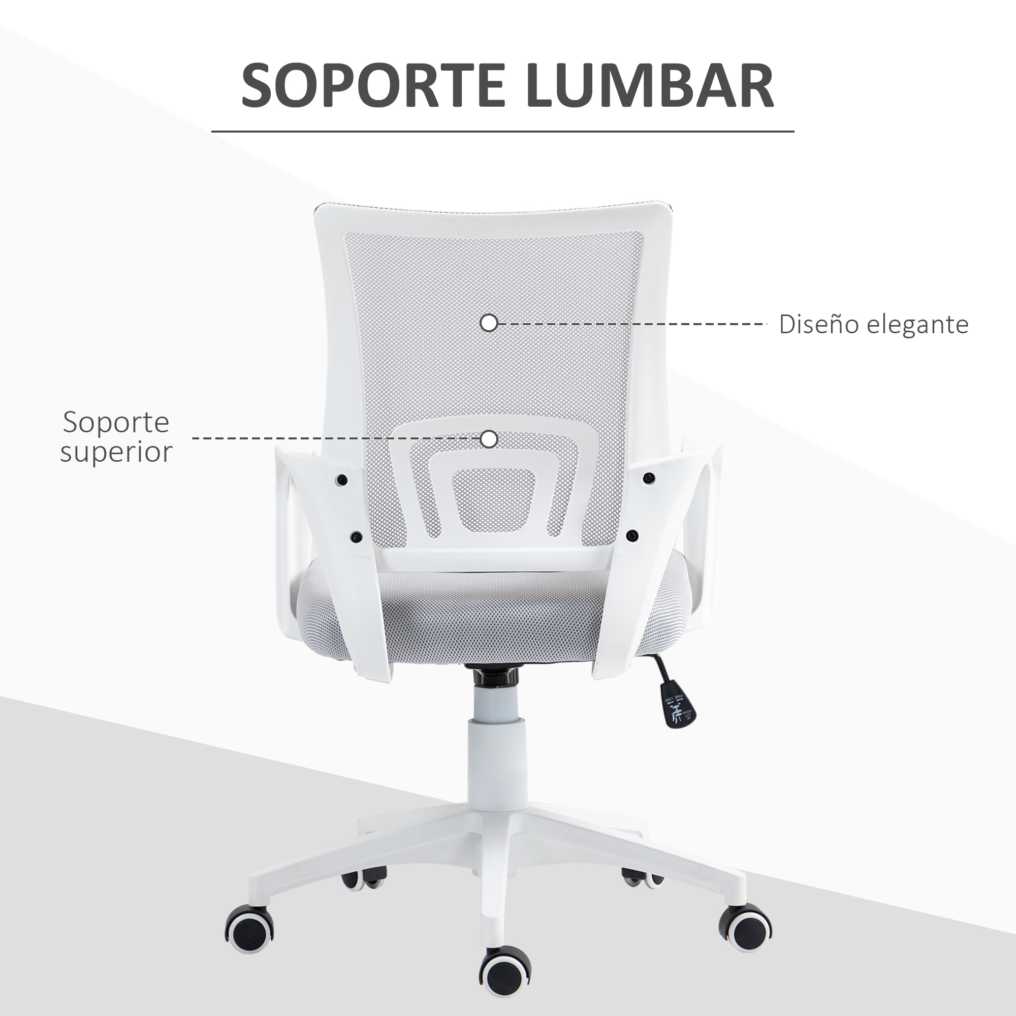 Silla de Oficina de Malla Silla de Escritorio Giratoria con Altura Ajustable Función de Basculante Soporte Lumbar y Reposabrazos Silla para Estudio Carga 120 kg Gris