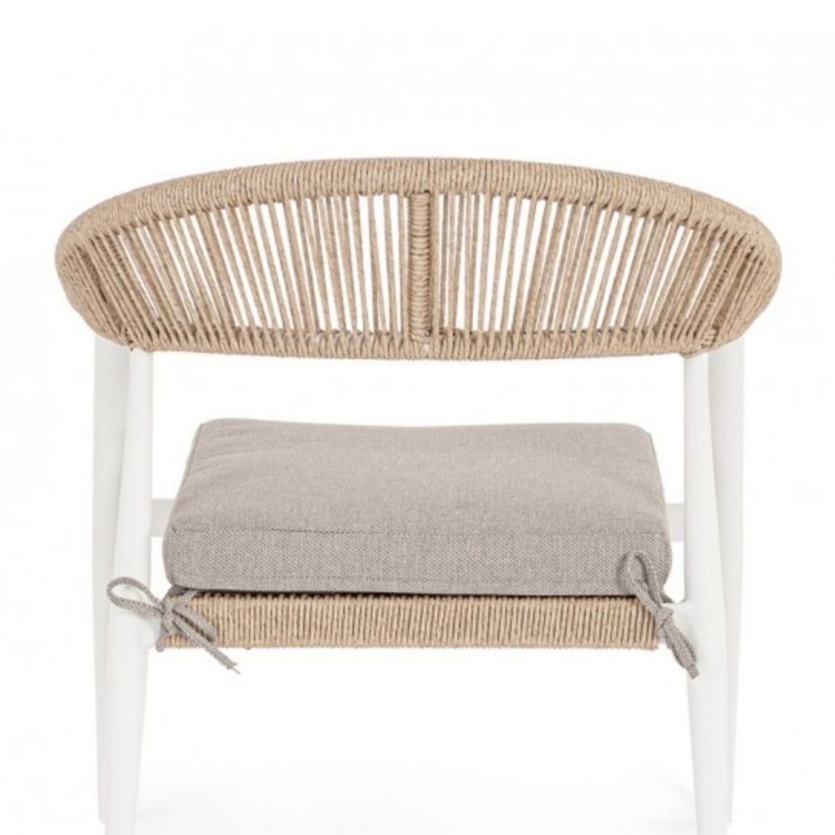 Set di 2 poltrone JANDIA in alluminio bianco e intreccio in fibra sintetica naturale, con braccioli