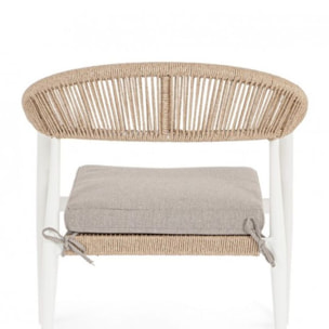 Set di 2 poltrone JANDIA in alluminio bianco e intreccio in fibra sintetica naturale, con braccioli