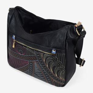 Bolso bandolera negro con cosidos y cremallera