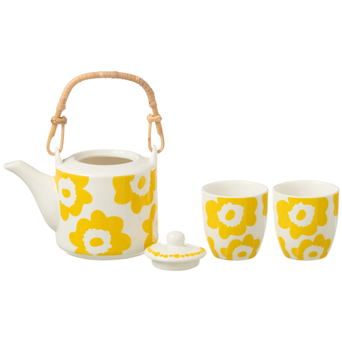 J-Line théière Fleur - céramique - jaune - coffret 3 pcs