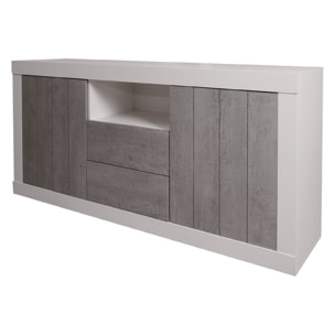 Credenza moderna a 2 ante, Buffet da cucina, Madia con scaffali, Mobile da soggiorno Porta TV, cm 185x44h86, colore Bianco e Cemento