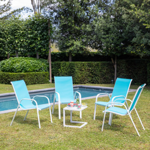 Lot de 4 chaises MARBELLA en textilène bleu - aluminium blanc
