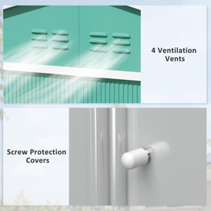 Caseta de Jardín Exterior 4,9 m² 277x195x192 cm Cobertizo de Jardín Exterior con Puerta Corredera Techo de Fibra de Vidrio Base Refuerzo (Suelo NO Incluido) y 4 Ventanas Verde