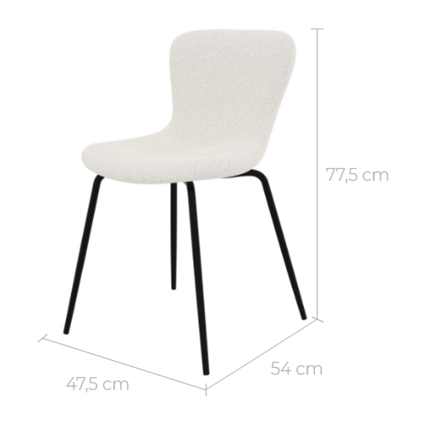 Lot de 2 chaises effet laine bouclette blanche et pieds en métal - Koko