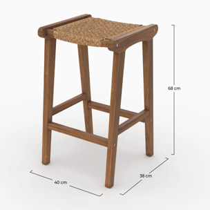 Tabouret pour îlot central 66 cm en teck vernis et tissage synthétique - Omaha
