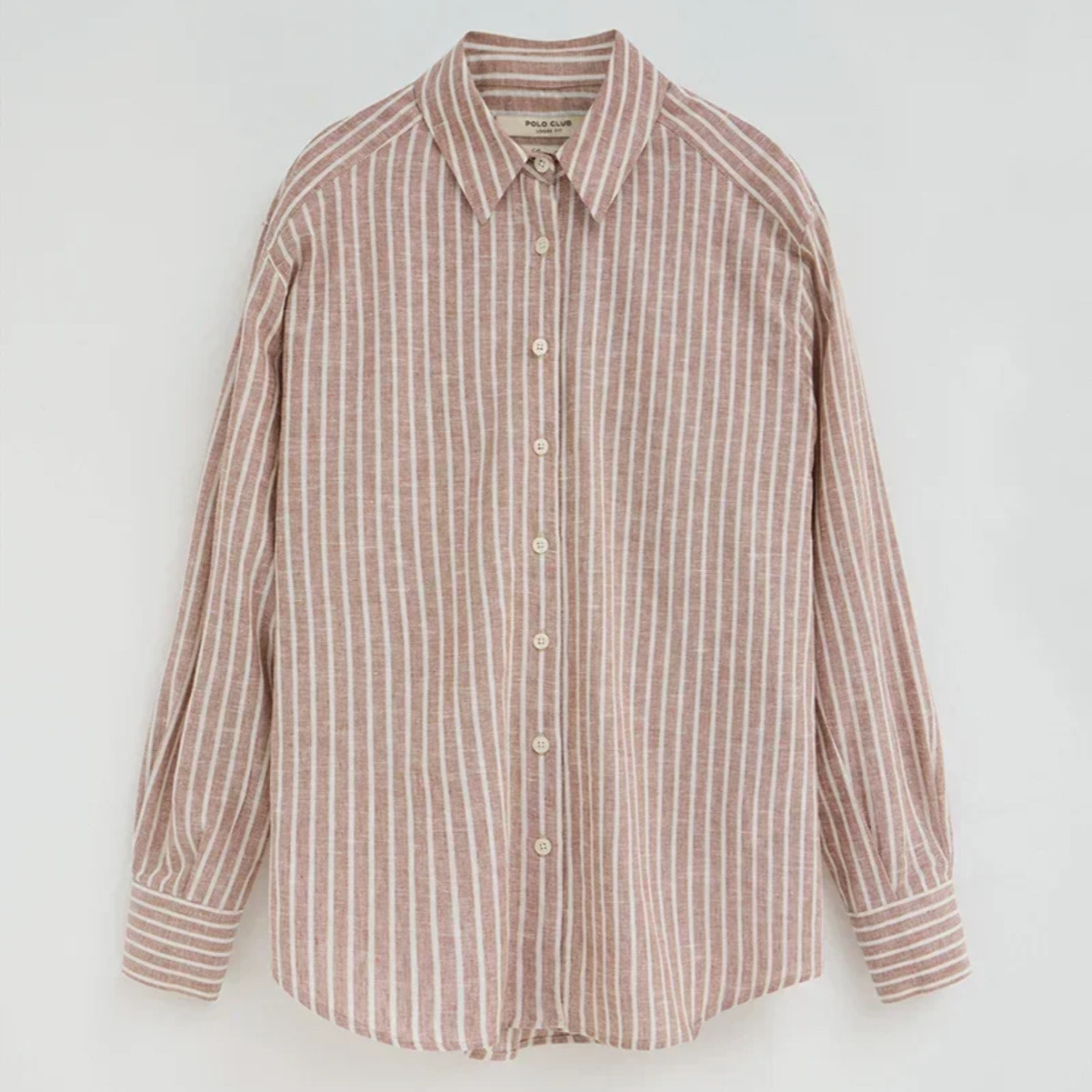 Camicia cotolino a righe terracotta regular fit con ricamo Polo Club
