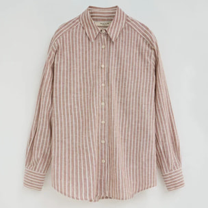 Camicia cotolino a righe terracotta regular fit con ricamo Polo Club