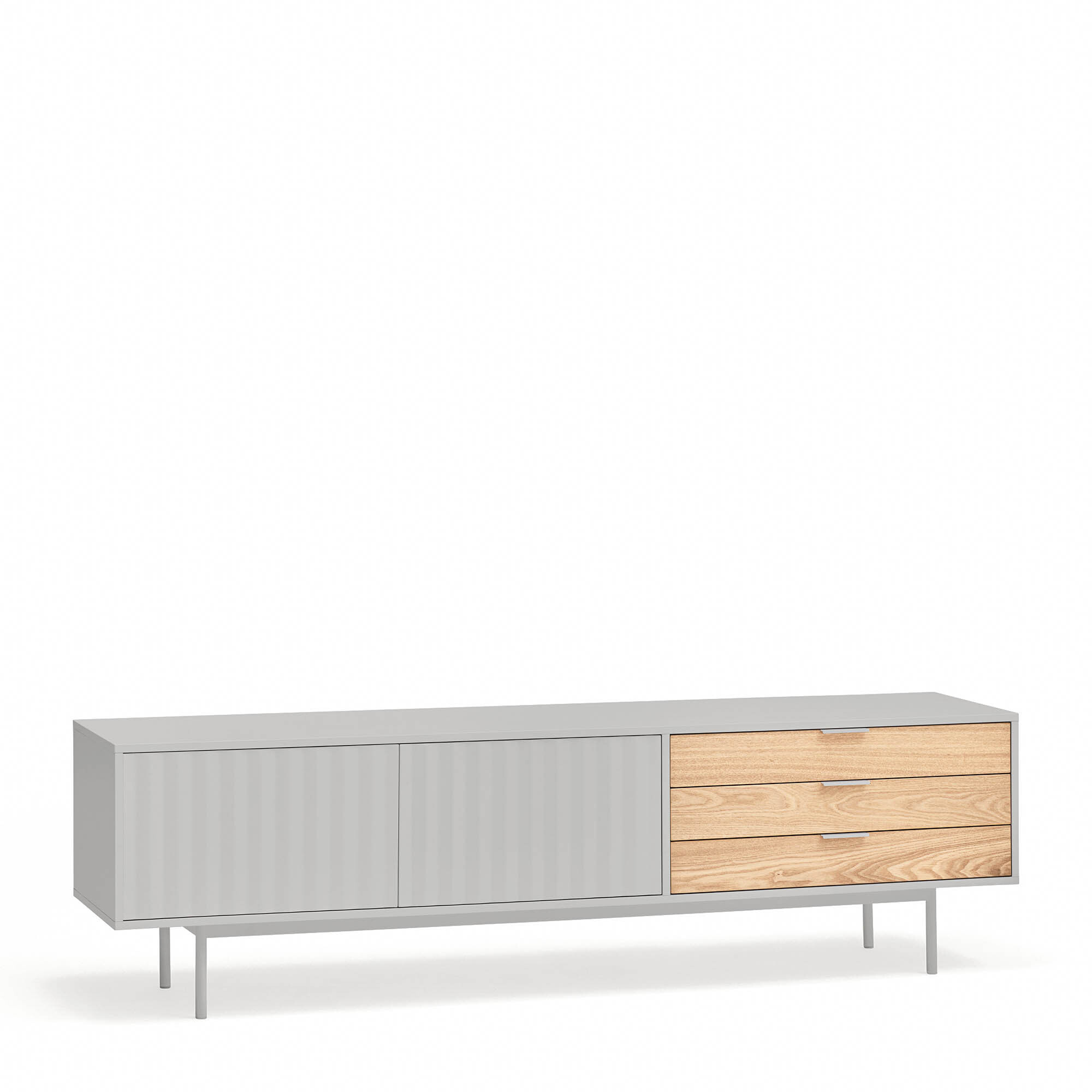 Mueble de televisión Sierra 2 puertas y 3 cajones gris claro y roble