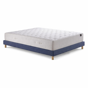 Ensemble matelas mousse haute résilience CALLISTO, H29 cm, accueil mémoire de forme, sommier bleu