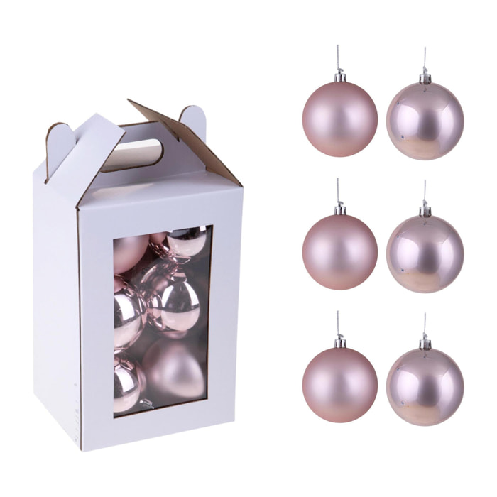 Set di 6 Sfere assortito Matt+Shiny - Pezzi 1 - Colore Rosa - 10x10Hx10cm - Bianchi Dino