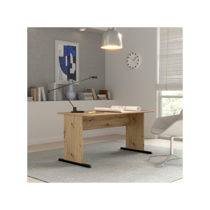 Bureau L. 144 cm décor chêne artisan avec piètement noir - MIA