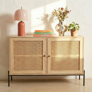 Buffet 2 portes en cannage et effet chêne - IRIS