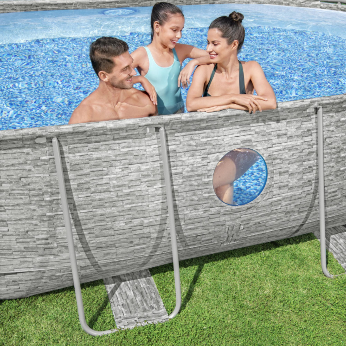 Bestway Piscine hors sol tubulaire ovale Bestway Power Steel Swim Vista 488 x 305 x 107 cm décor pierres