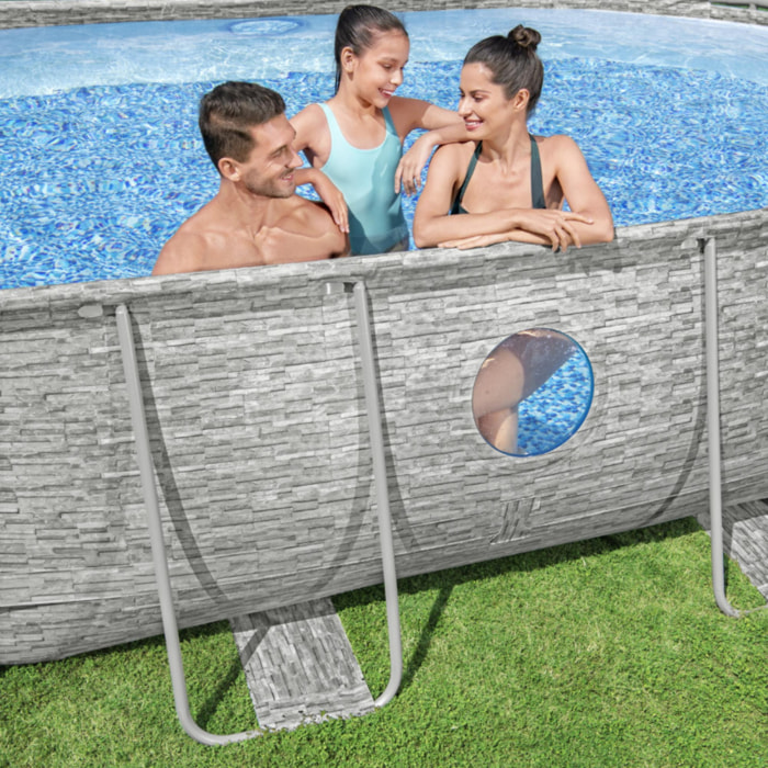 Bestway Piscine hors sol tubulaire ovale Bestway Power Steel Swim Vista 488 x 305 x 107 cm décor pierres