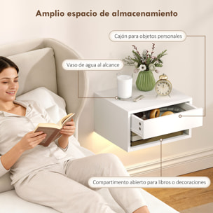Juego de 2 Mesitas de Noche Flotantes con Luces LED RGB Control de APP, Mesillas de Noche Dormitorio con Cajón, Estante Abierto, para Sala de Estar, 37x32x21 cm, Blanco