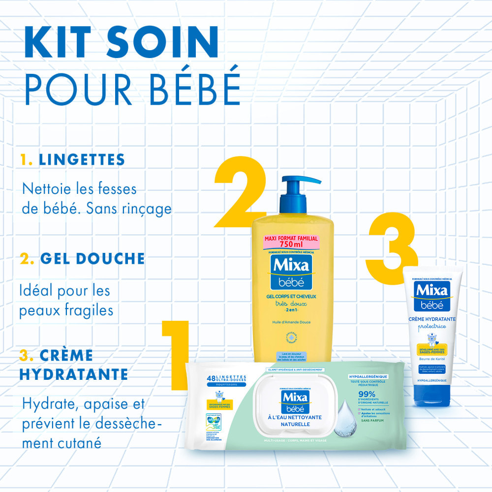 Lot de 18 - MIXA BÉBÉ LINGETTES NETTOYANTES A L'EAU NATURELLE x48