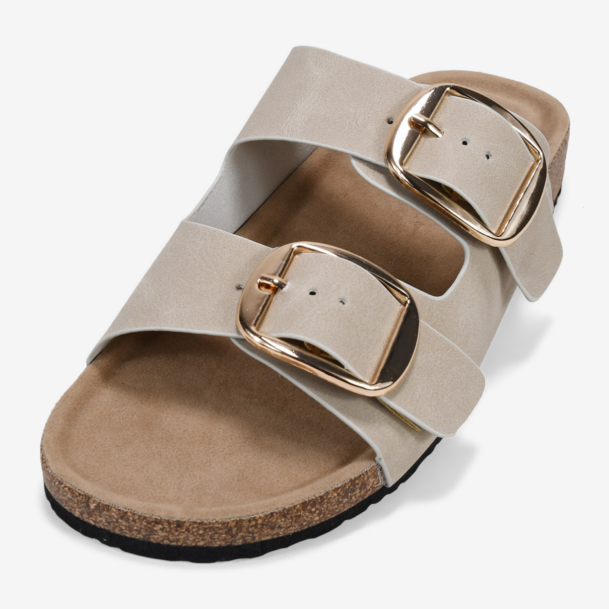 Sandalias planas beige con dos hebillas