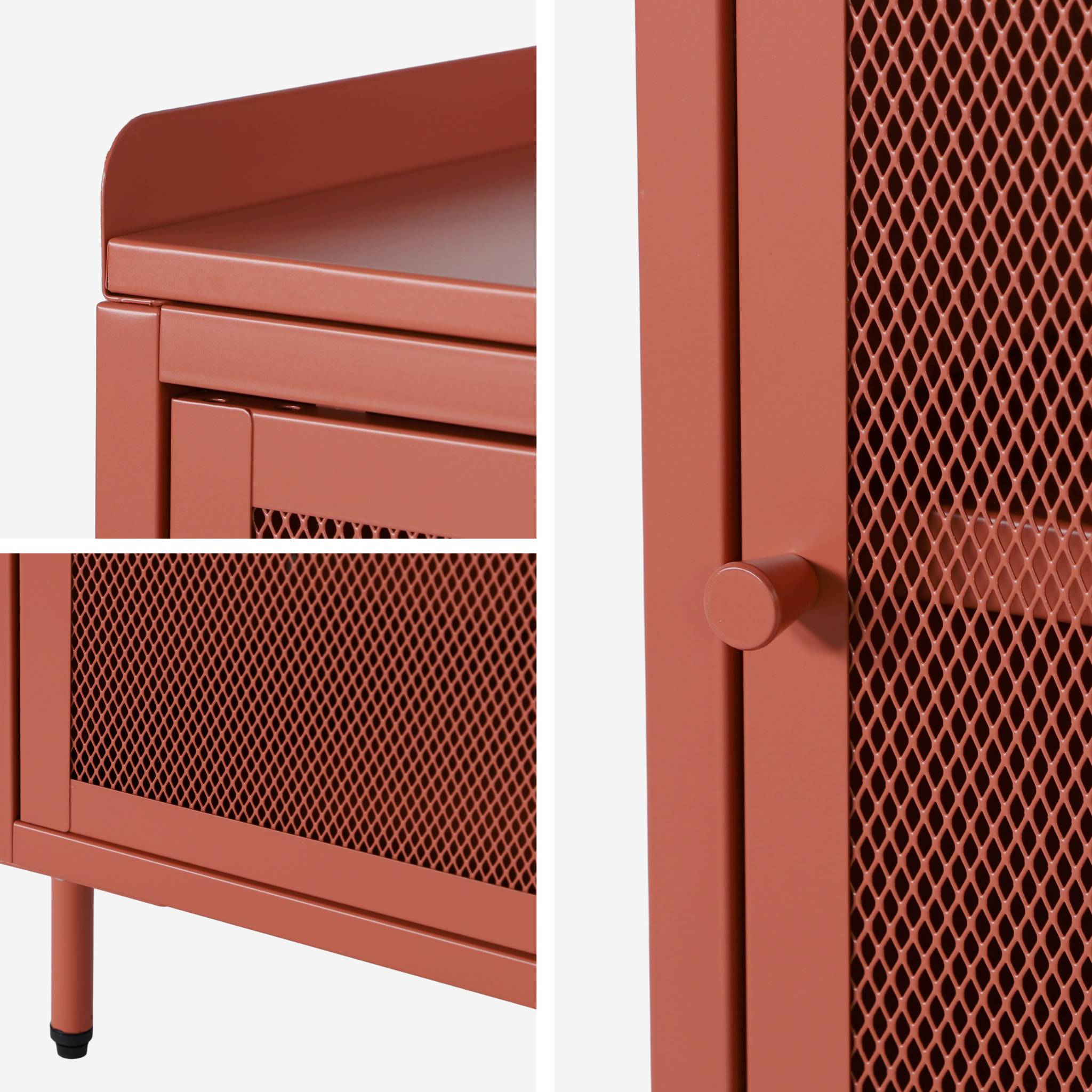 Lot de 2 tables de chevet industrielles métal terracotta 1 porte grillagée. 40 x 37 x 58.5 cm - Ohio