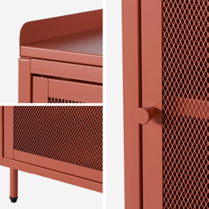 Lot de 2 tables de chevet industrielles métal terracotta 1 porte grillagée. 40 x 37 x 58.5 cm - Ohio