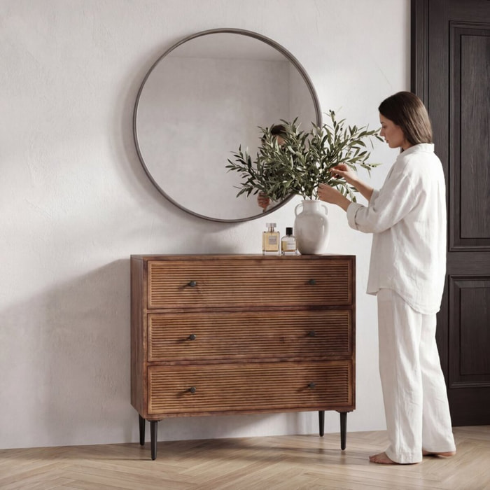 Commode Boreal -bois massif de manguier-couleur noyer 90 x 85 x 45 cm