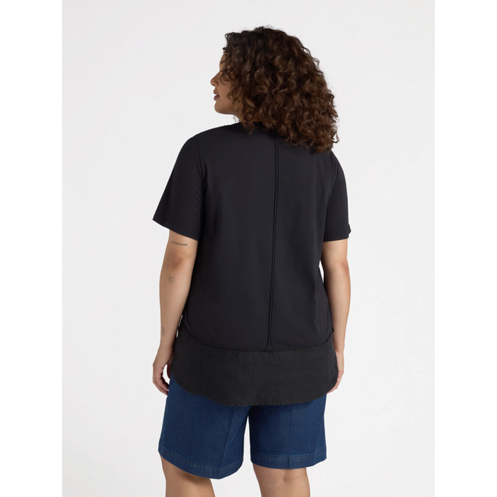 Fiorella Rubino - Camiseta boxy en dos tejidos - Negro