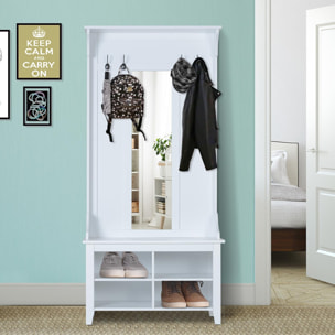 Porte-manteau vestiaire d'entrée avec miroir et banc style néo-rétro blanc