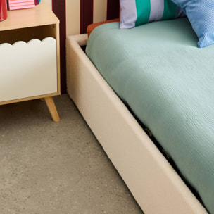 Lit coffre avec sommier à lattes blanc finition bouclette DEVON