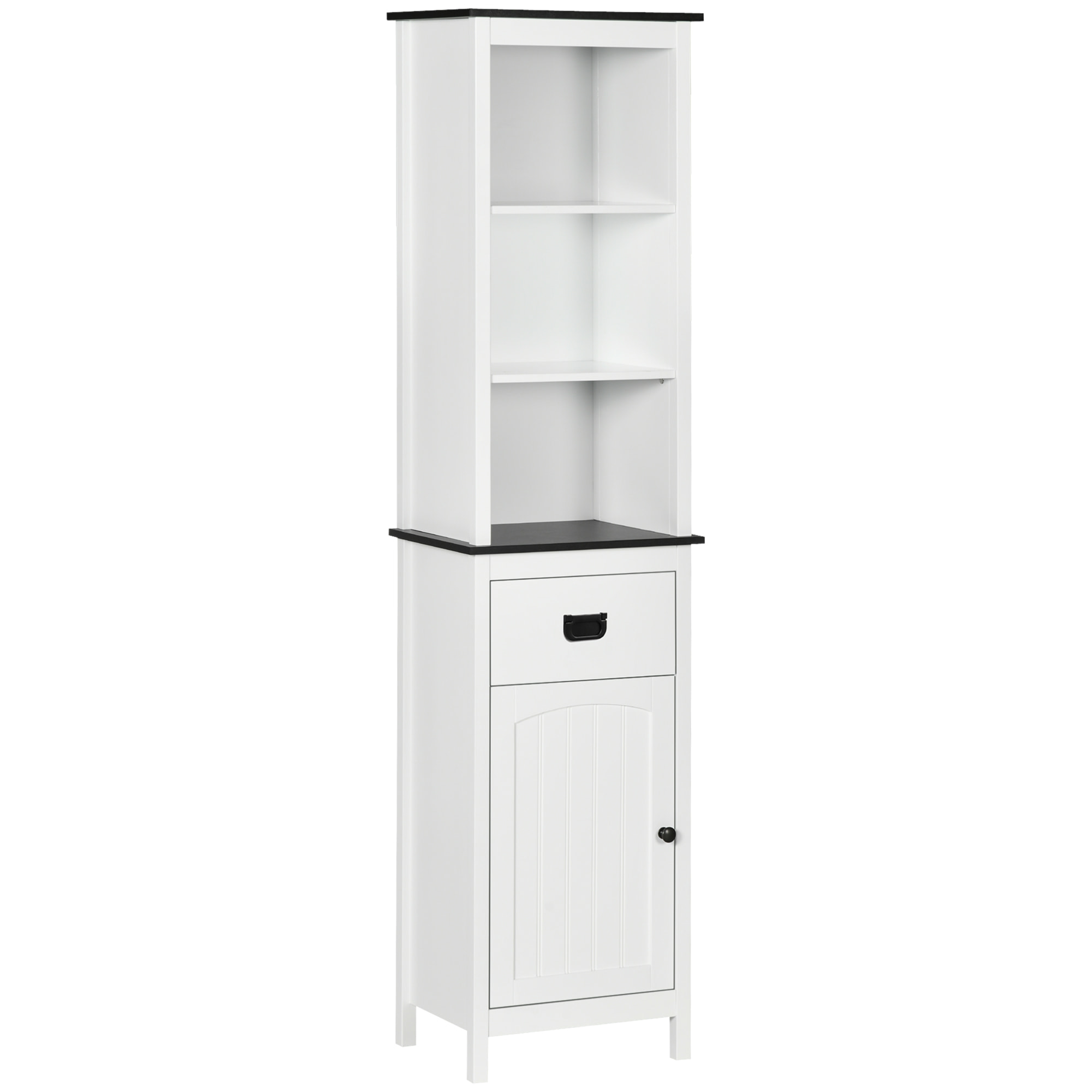 Armario Alto de Baño Mueble Columna de Baño con 3 Estantes de Almacenaje Puerta y Cajón para Ducha Aseo Dormitorio 40x30x160 cm Blanco