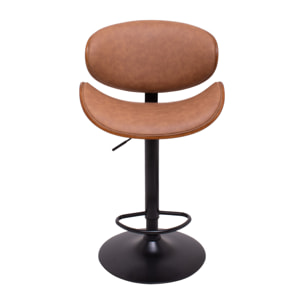 Glasgow - Set 2 Sgabelli Bar imbottiti 52,5x94/115x40 cm in legno Massello e Similpelle Marrone