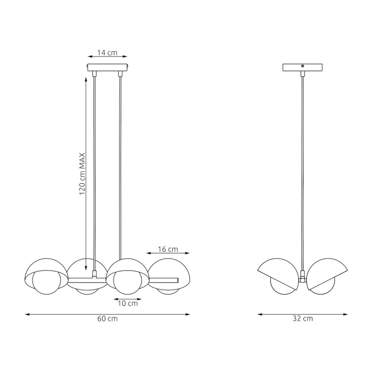 Lampada a sospensione BOOM con quattro diffusori in vetro