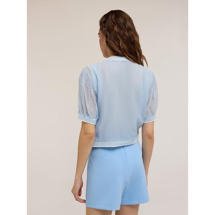 Motivi - Camicia misto lyocell con bordi a coste - Azzurro
