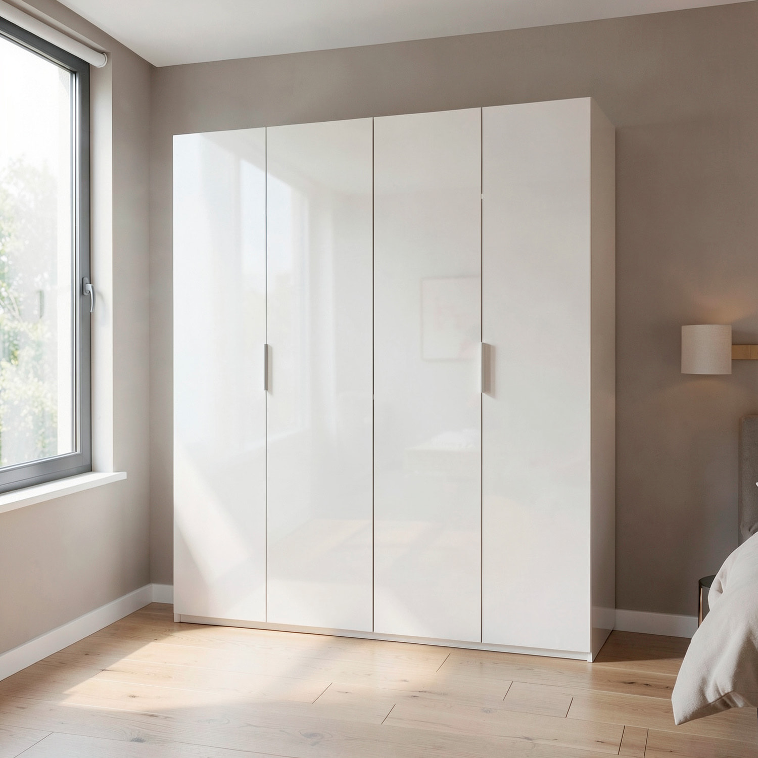 Armadio A 4 Ante Battenti Con 2 Barre Appendiabiti E Ripiano Interno Guardaroba Moderno Per Camera Da Letto Cabina Armadio 180 x 200 x 52 Cm Bianco