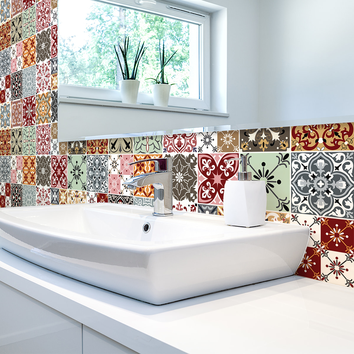 Stickers muraux - Sticker Mural Carrelage adhésif Cuisine Salle de Bain - 24 STICKERS CARRELAGES PORTIA