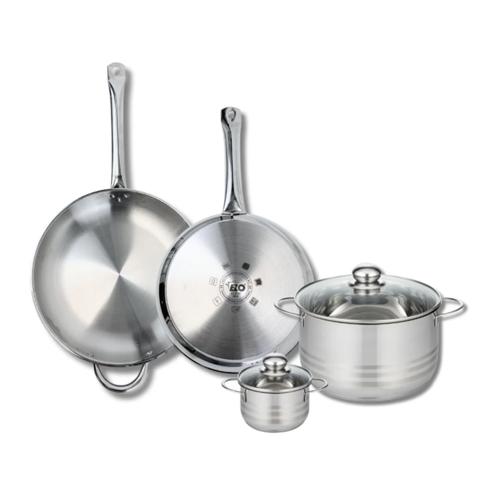 Ensemble de 2 Poêles de cuisson 28 et 32 cm et 2 faitouts 12 et 24 cm Elo Profi Brillant