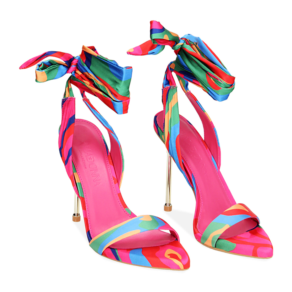 Sandali multicolor in raso, tacco 11 cm