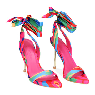 Sandali multicolor in raso, tacco 11 cm