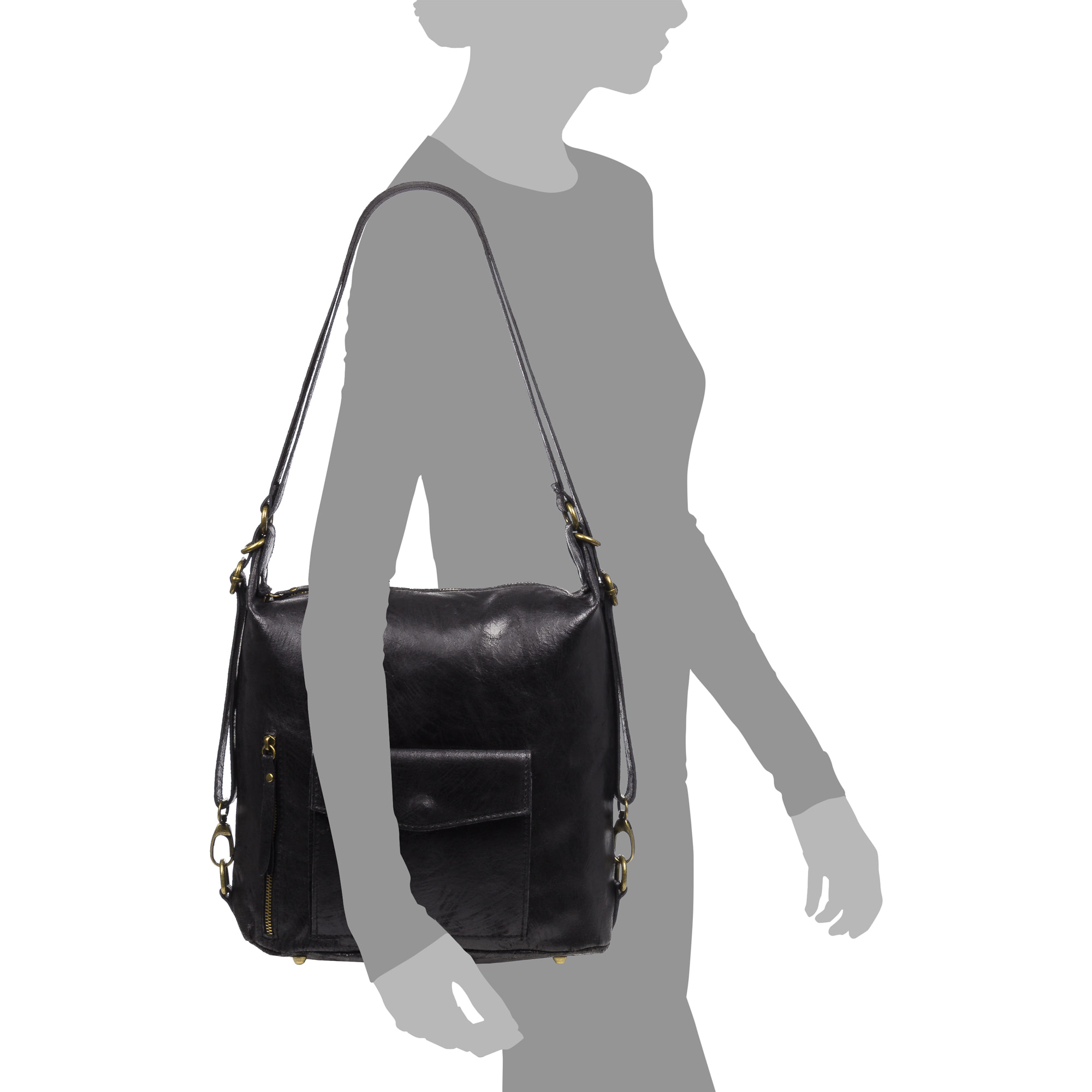 Irene Bolso de Hombro Mochila Mujer.Piel auténtica Gamuza Lavado a la Piedra