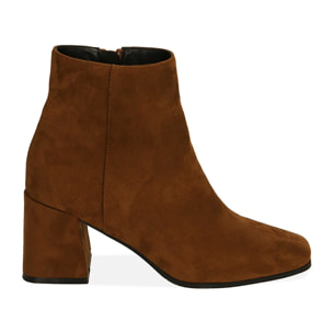 Ankle boots cognac in microfibra, tacco 7 cm