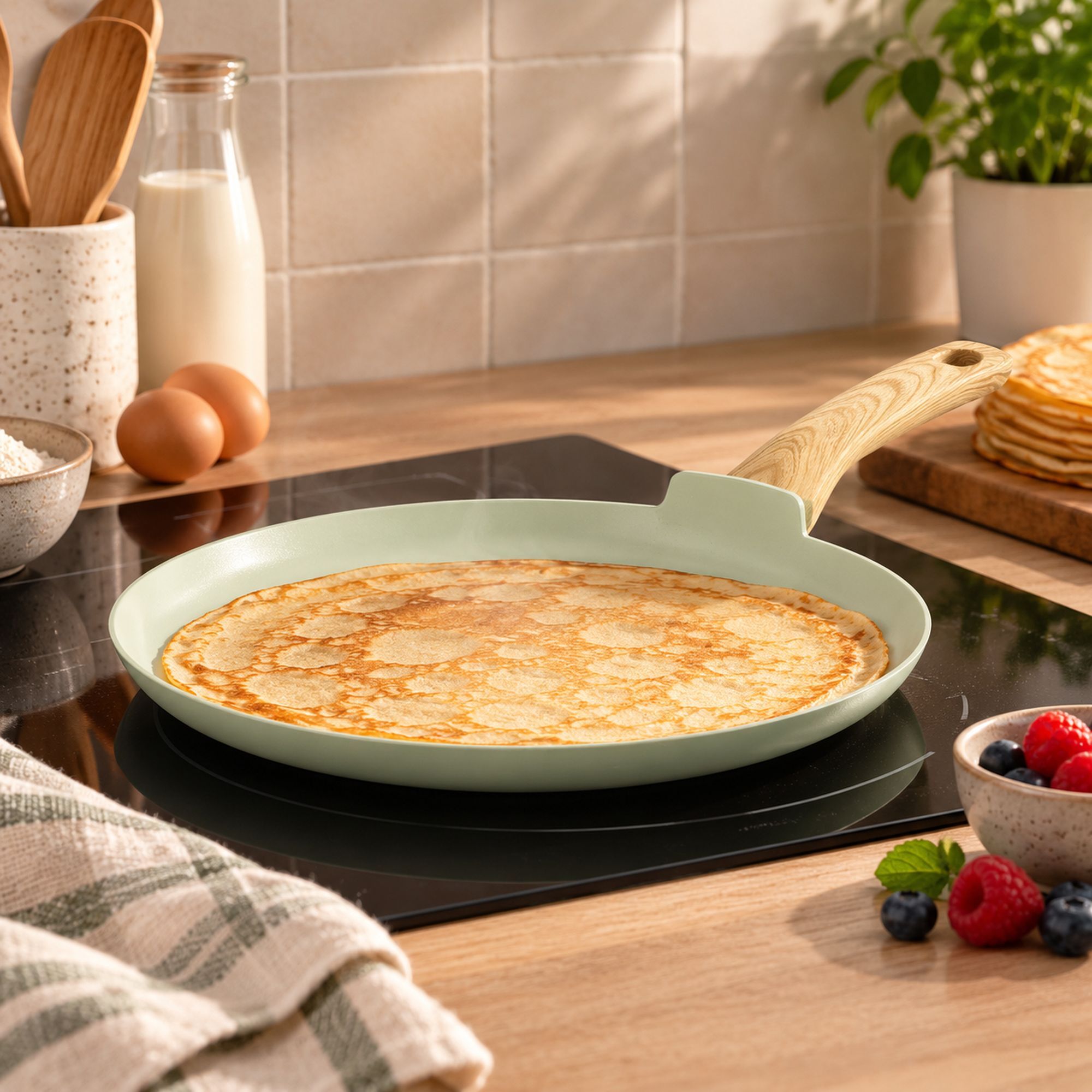 Crêpière 26cm avec revêtement céramique céladon - tous feux COLORAMA
