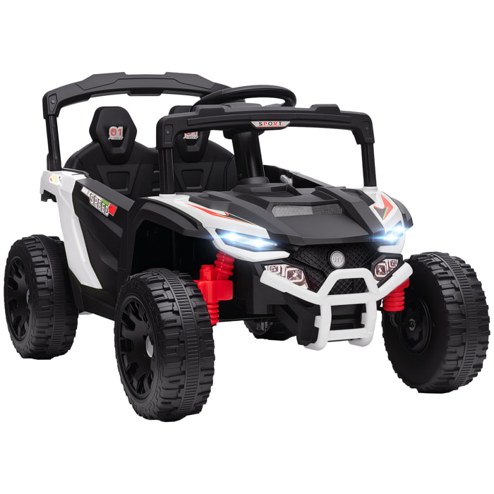 Coche Eléctrico para Niños 12V, Coche de Batería UTV con 2 Motores, Control Remoto 2,4G, Suspensión Trasera, Faros, Música, para Niños de +3 Años, Blanco