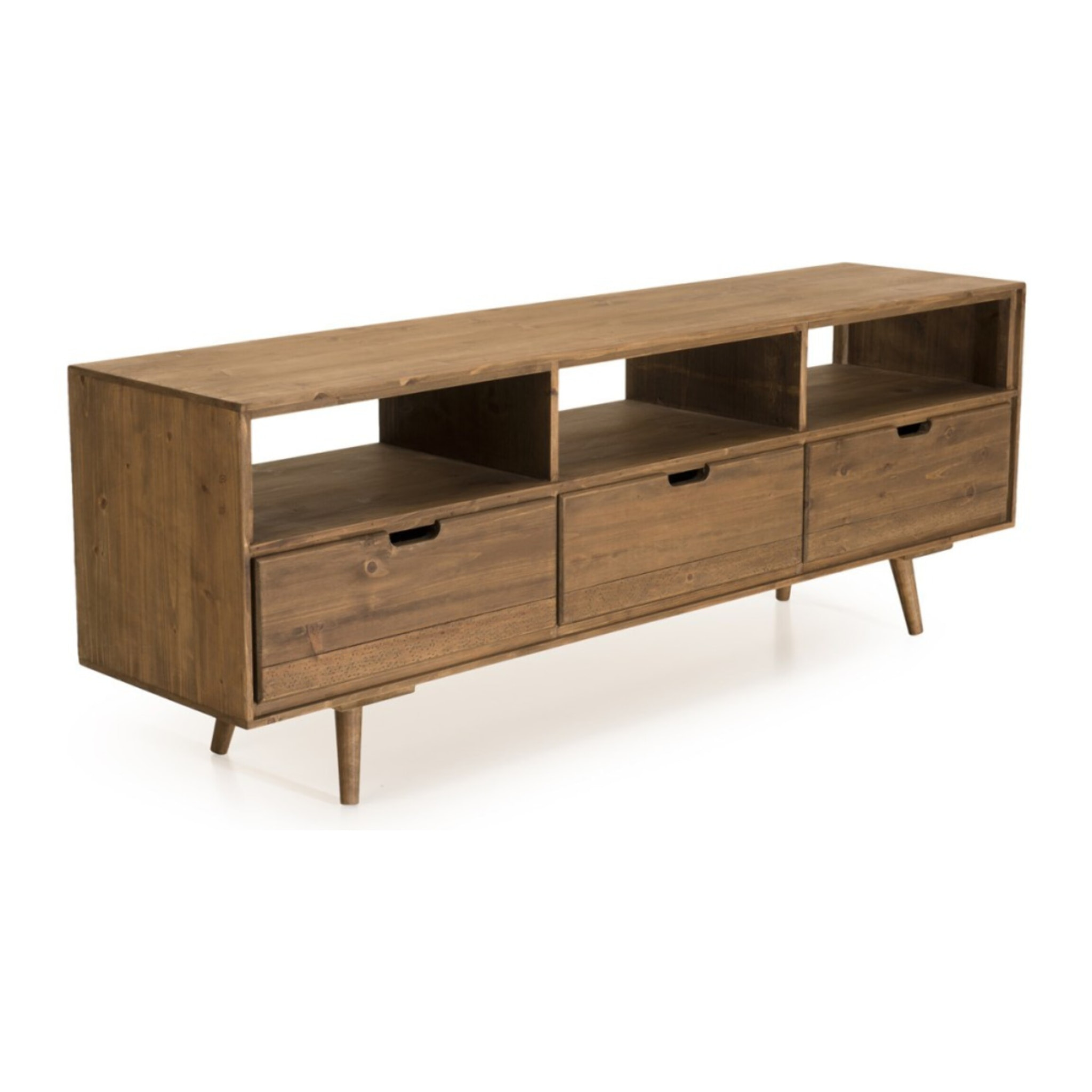 ANDY - Meuble TV scandi bois marron 3 tiroirs 3 niches Sapin