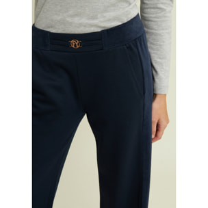 Pantaloni wide leg in viscosa con dettagli in ciniglia