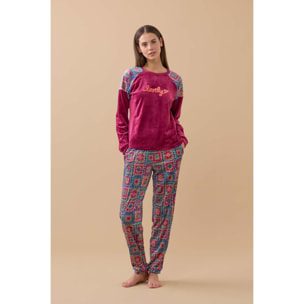 Completo loungewear donna folk in ciniglia felpata Noidinotte