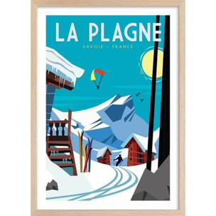 Poster de belle plagne Affiche + cadre en bois - Chêne