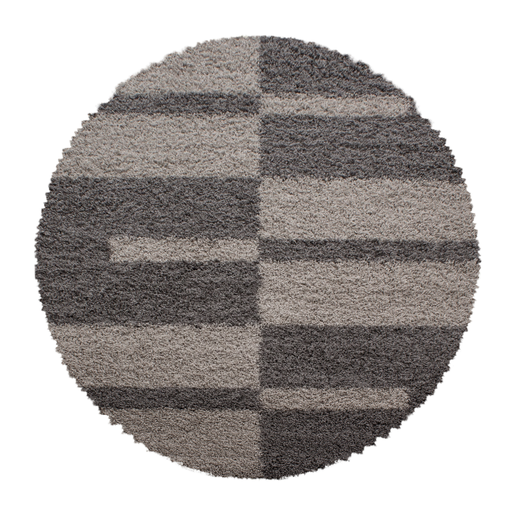 GALA - Tapis shaggy rond à poils longs motif géométrique taupe